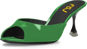 FSJ Women Graceful Peep Toe Mules Mid Heel Slip On Comfy Summer Casual Ladies Slipper Shoes Size 4-15 US