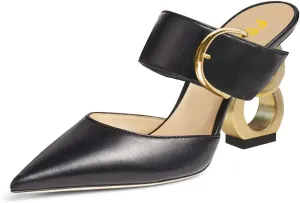 FSJ Women Graceful Pointed Toe Gold Chain High Heel Mules Slip On Backless Ladies Dance Date Summer Vacation Shoes Size 4-16 US