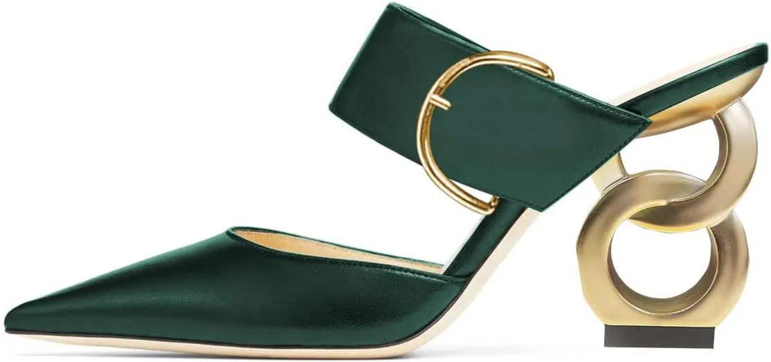 FSJ Women Graceful Pointed Toe Gold Chain High Heel Mules Slip On Backless Ladies Dance Date Summer Vacation Shoes Size 4-16 US