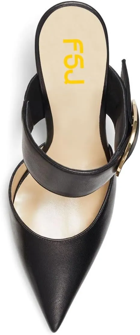 FSJ Women Graceful Pointed Toe Gold Chain High Heel Mules Slip On Backless Ladies Dance Date Summer Vacation Shoes Size 4-16 US