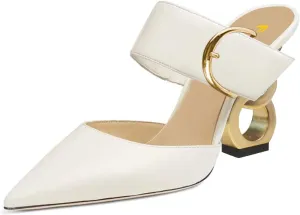 FSJ Women Graceful Pointed Toe Gold Chain High Heel Mules Slip On Backless Ladies Dance Date Summer Vacation Shoes Size 4-16 US