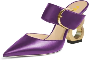 FSJ Women Graceful Pointed Toe Gold Chain High Heel Mules Slip On Backless Ladies Dance Date Summer Vacation Shoes Size 4-16 US