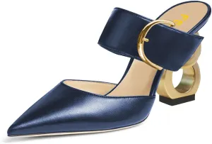 FSJ Women Graceful Pointed Toe Gold Chain High Heel Mules Slip On Backless Ladies Dance Date Summer Vacation Shoes Size 4-16 US