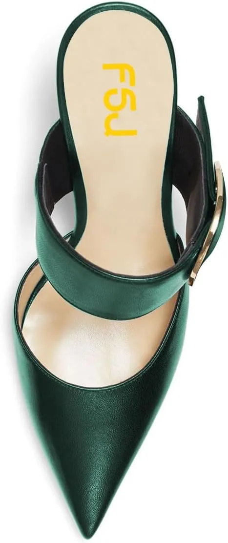 FSJ Women Graceful Pointed Toe Gold Chain High Heel Mules Slip On Backless Ladies Dance Date Summer Vacation Shoes Size 4-16 US