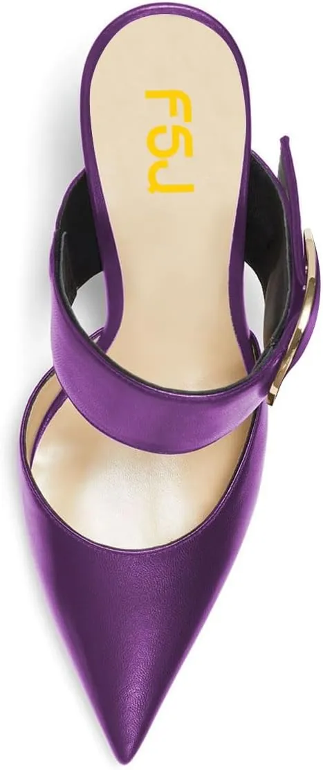 FSJ Women Graceful Pointed Toe Gold Chain High Heel Mules Slip On Backless Ladies Dance Date Summer Vacation Shoes Size 4-16 US