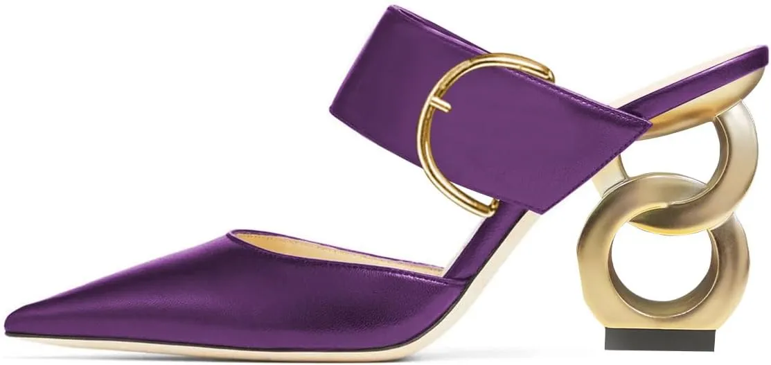 FSJ Women Graceful Pointed Toe Gold Chain High Heel Mules Slip On Backless Ladies Dance Date Summer Vacation Shoes Size 4-16 US