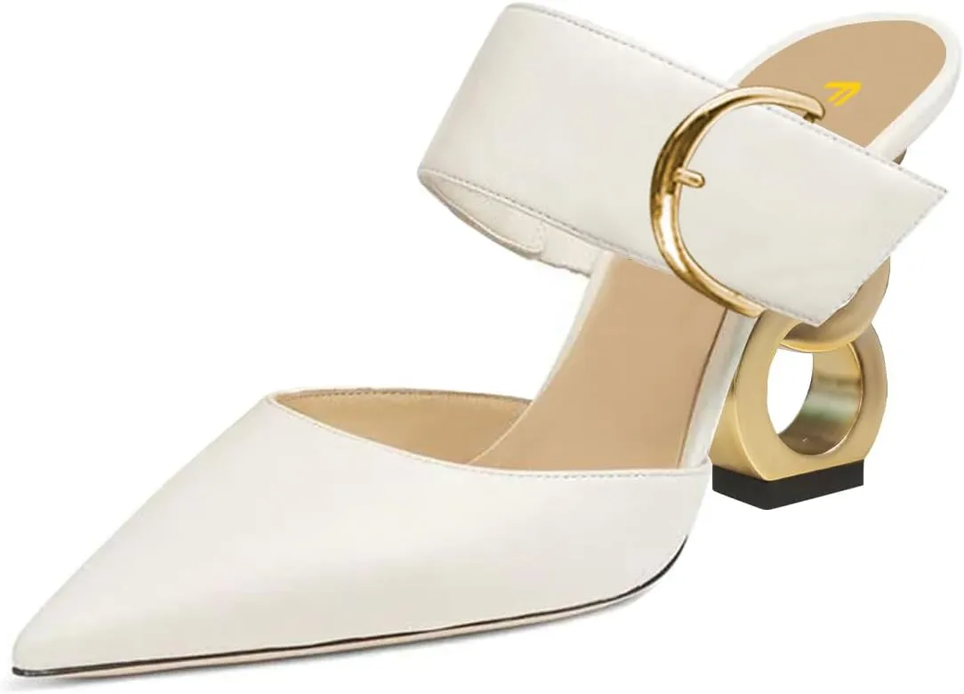 FSJ Women Graceful Pointed Toe Gold Chain High Heel Mules Slip On Backless Ladies Dance Date Summer Vacation Shoes Size 4-16 US