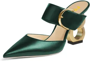 FSJ Women Graceful Pointed Toe Gold Chain High Heel Mules Slip On Backless Ladies Dance Date Summer Vacation Shoes Size 4-16 US