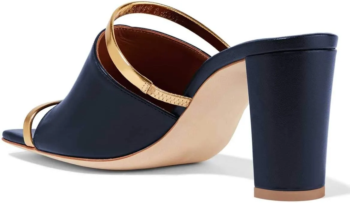 FSJ Women Open Peep Toe High Heel Slide Sandals Backless Slip on Clog Mules Gold Band Casual Shoes Size 4-15 US