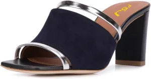 FSJ Women Open Peep Toe High Heel Slide Sandals Backless Slip on Clog Mules Gold Band Casual Shoes Size 4-15 US
