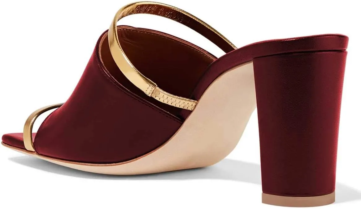 FSJ Women Open Peep Toe High Heel Slide Sandals Backless Slip on Clog Mules Gold Band Casual Shoes Size 4-15 US