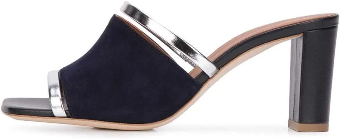 FSJ Women Open Peep Toe High Heel Slide Sandals Backless Slip on Clog Mules Gold Band Casual Shoes Size 4-15 US