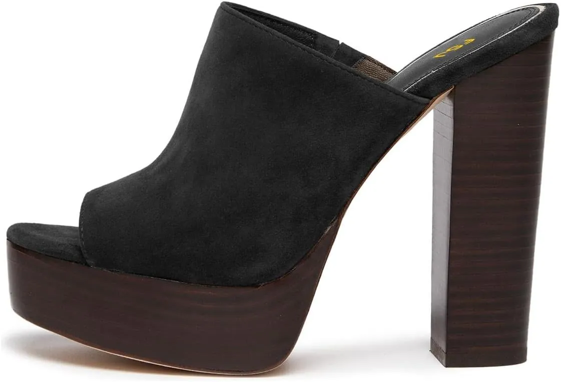 FSJ Women Open Toe Mules Platform Clogs Block High Heel Slides Sandal Wooden Chunky Heel Casual Summer Dressy Slippers Shoes Size 4-16 US
