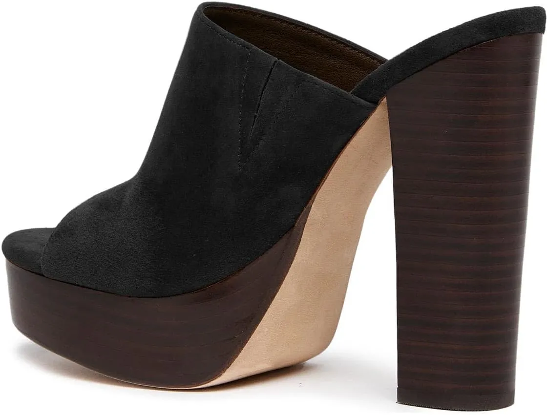 FSJ Women Open Toe Mules Platform Clogs Block High Heel Slides Sandal Wooden Chunky Heel Casual Summer Dressy Slippers Shoes Size 4-16 US