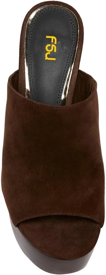 FSJ Women Open Toe Mules Platform Clogs Block High Heel Slides Sandal Wooden Chunky Heel Casual Summer Dressy Slippers Shoes Size 4-16 US