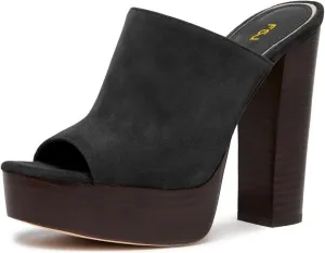 FSJ Women Open Toe Mules Platform Clogs Block High Heel Slides Sandal Wooden Chunky Heel Casual Summer Dressy Slippers Shoes Size 4-16 US