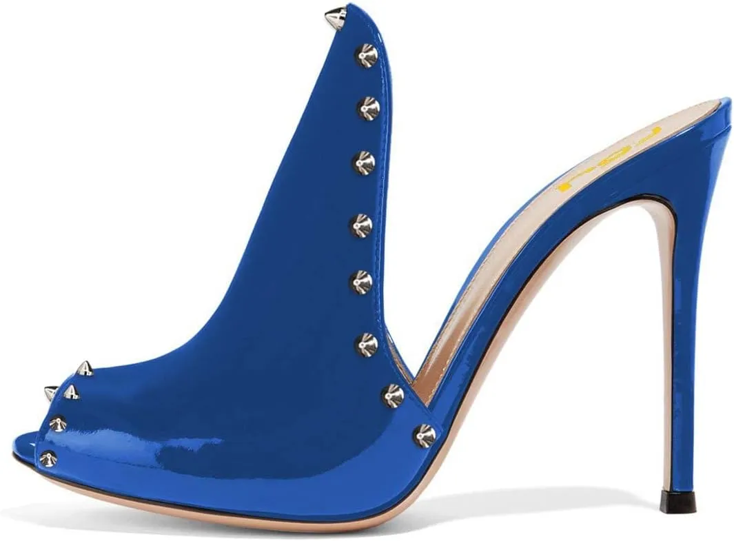FSJ Women Pointed Toe Slide Mule Sandal Slippers Stiletto High Heels Loafers Slip on Backless Shoes 4-15 M US
