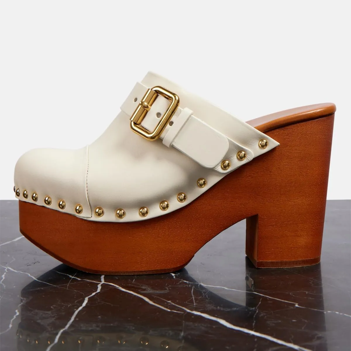 FSJ Women Studded Platform Clogs Mules Chunky Block High Heel Sandals Slip On Round Toe Rivet Casual Slippers Shoes Size 4-16 US