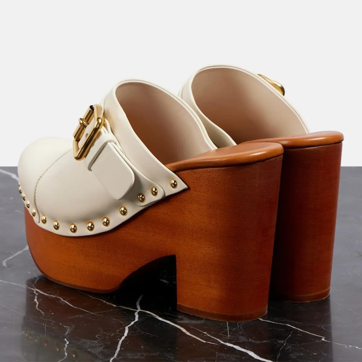 FSJ Women Studded Platform Clogs Mules Chunky Block High Heel Sandals Slip On Round Toe Rivet Casual Slippers Shoes Size 4-16 US