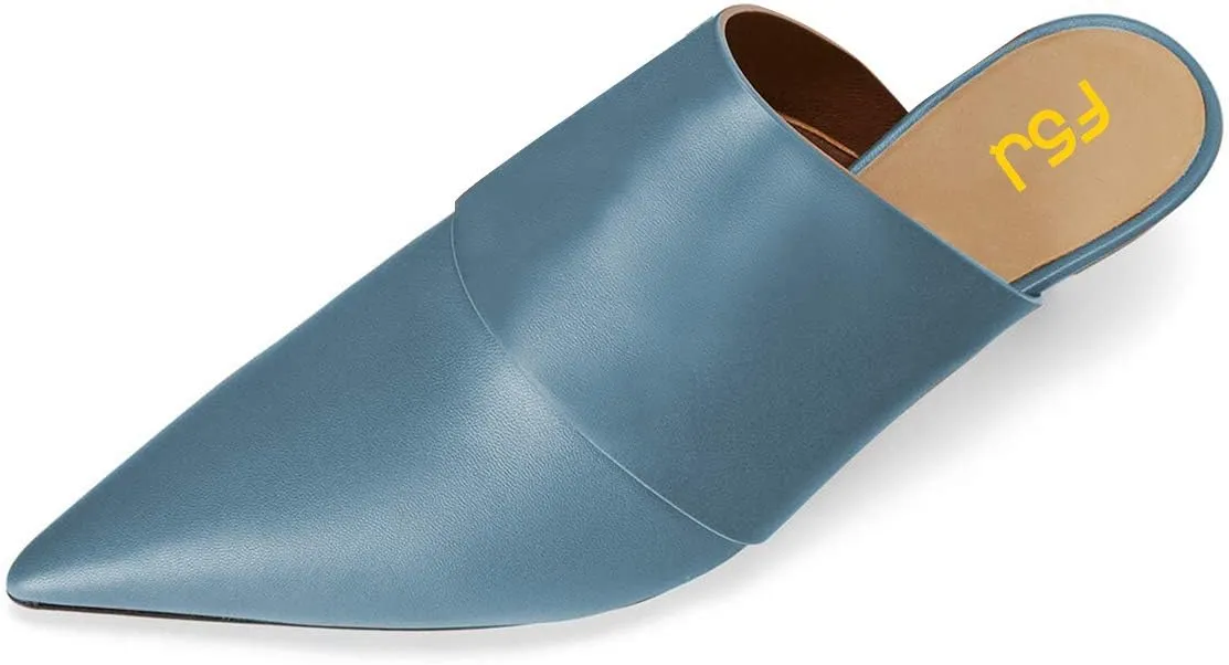 FSJ Women Vintage Slip on Pumps Mules Slide Slipper Pointed Closed Toe Kitten Low Heel Sandals Ladies Girls Evening Party Classic Dress Shoes Size 4-15 US