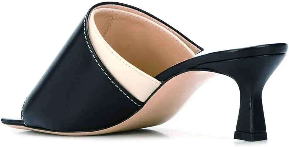 FSJ Women Vintage Slip-on Sandals Mules Open Toe Slide Slipper Low Heel Leather Pumps Backless Ladies Girls Party Prom Dress Shoes Size 4-15 US