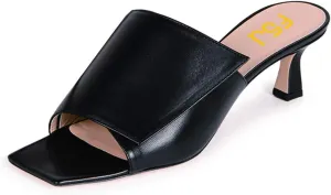 FSJ Women Vintage Slip-on Sandals Mules Open Toe Slide Slipper Low Heel Leather Pumps Backless Ladies Girls Party Prom Dress Shoes Size 4-15 US