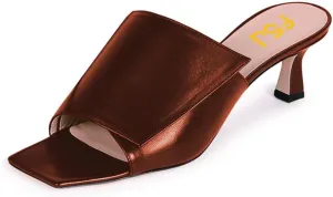 FSJ Women Vintage Slip-on Sandals Mules Open Toe Slide Slipper Low Heel Leather Pumps Backless Ladies Girls Party Prom Dress Shoes Size 4-15 US