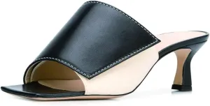 FSJ Women Vintage Slip-on Sandals Mules Open Toe Slide Slipper Low Heel Leather Pumps Backless Ladies Girls Party Prom Dress Shoes Size 4-15 US