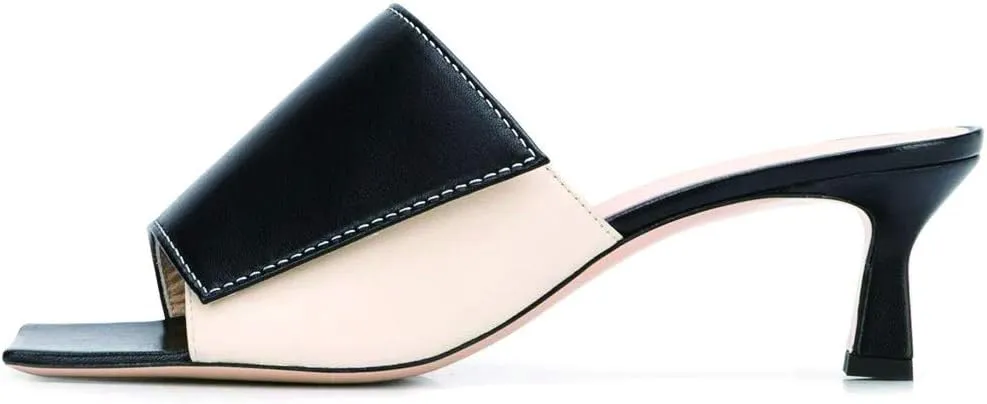 FSJ Women Vintage Slip-on Sandals Mules Open Toe Slide Slipper Low Heel Leather Pumps Backless Ladies Girls Party Prom Dress Shoes Size 4-15 US