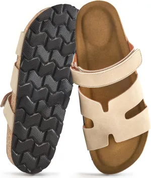 FUDYNMALC Womens Slides Sandals with Cork Footbed: Summer Beach Flat Shoes Adjustable Comfortable Dressy Walking Footwear 2025