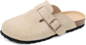 Full Range of Sizes Women's and Men's Cork Suede Clogs and Mules,Soft Leather Sandal,House Slipper,Skin-Friendly Footbed,Adjustable Buckle,Arch Support,Pink 6