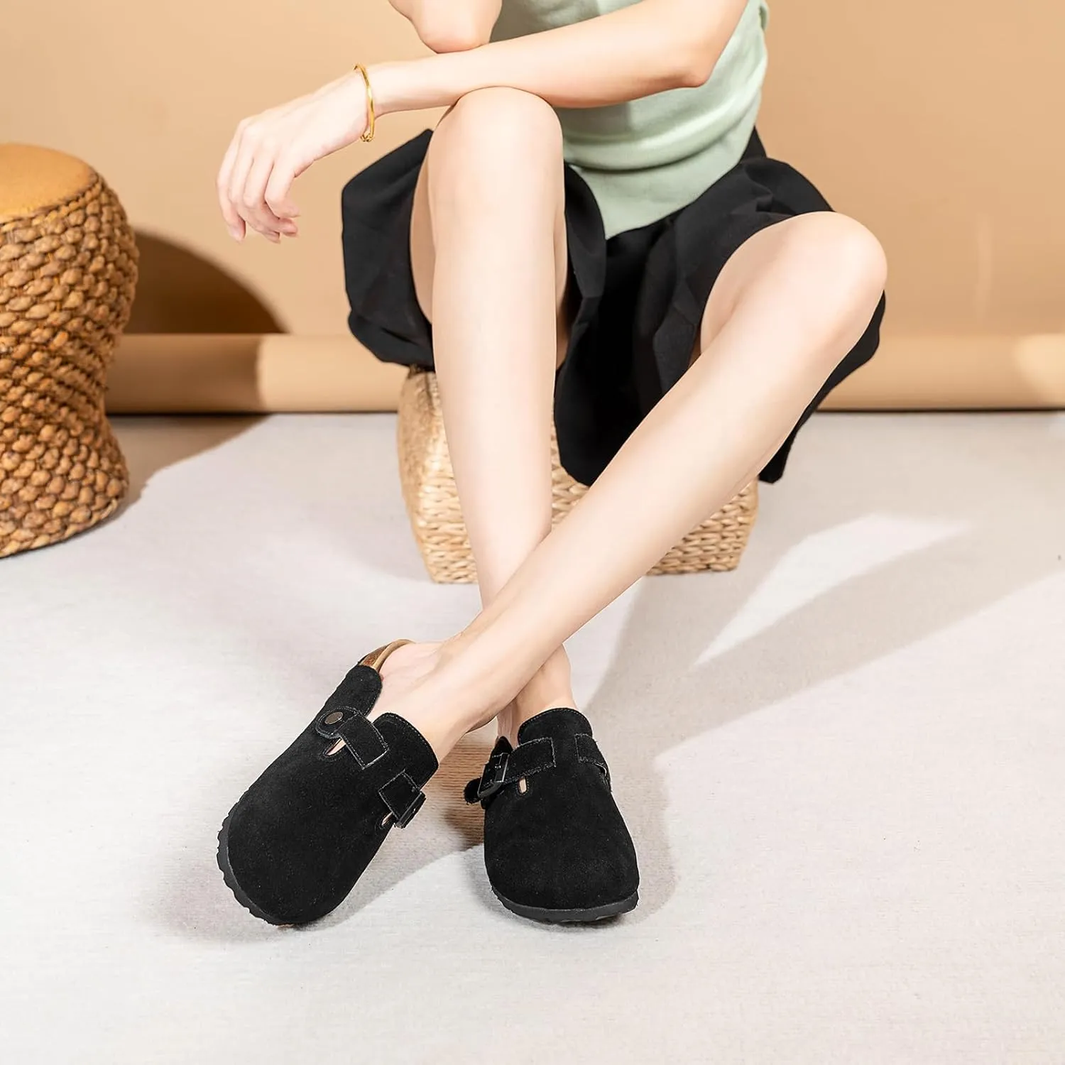Full Range of Sizes Women's and Men's Cork Suede Clogs and Mules,Soft Leather Sandal,House Slipper,Skin-Friendly Footbed,Adjustable Buckle,Arch Support,Pink 6