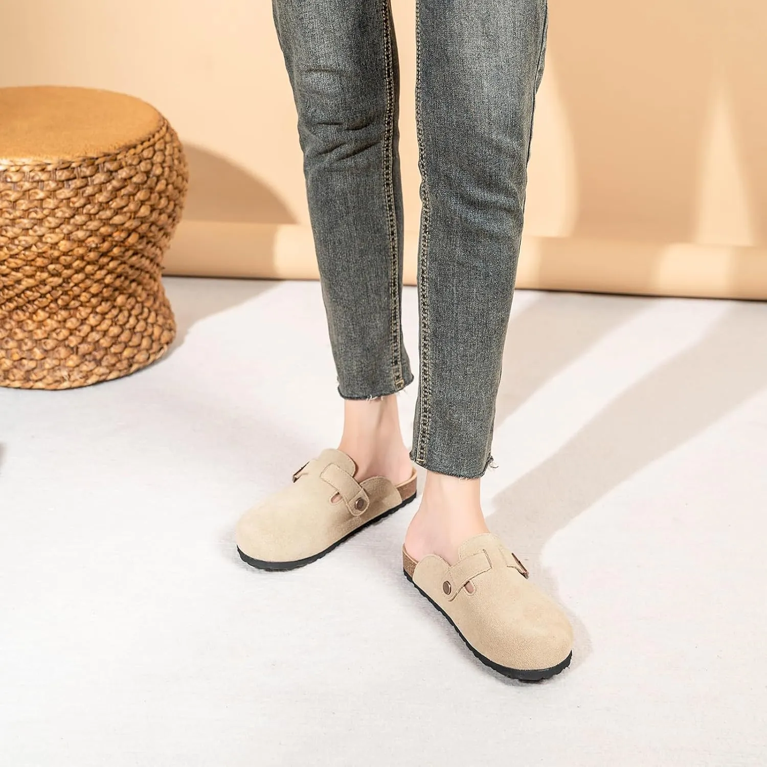 Full Range of Sizes Women's and Men's Cork Suede Clogs and Mules,Soft Leather Sandal,House Slipper,Skin-Friendly Footbed,Adjustable Buckle,Arch Support,Pink 6