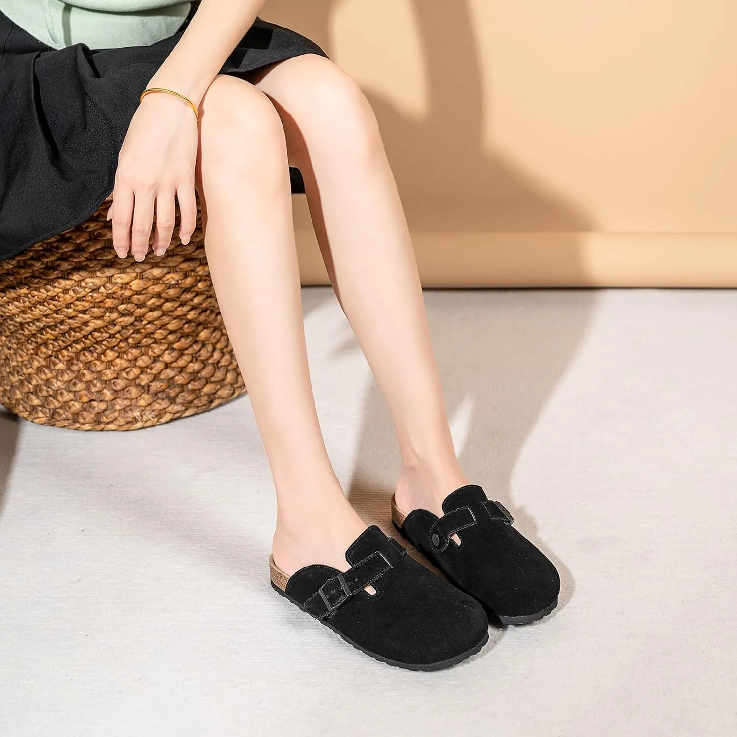 Full Range of Sizes Women's and Men's Cork Suede Clogs and Mules,Soft Leather Sandal,House Slipper,Skin-Friendly Footbed,Adjustable Buckle,Arch Support,Pink 6