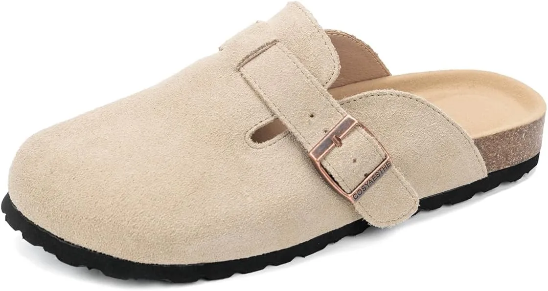 Full Range of Sizes Women's and Men's Cork Suede Clogs and Mules,Soft Leather Sandal,House Slipper,Skin-Friendly Footbed,Adjustable Buckle,Arch Support,Pink 6