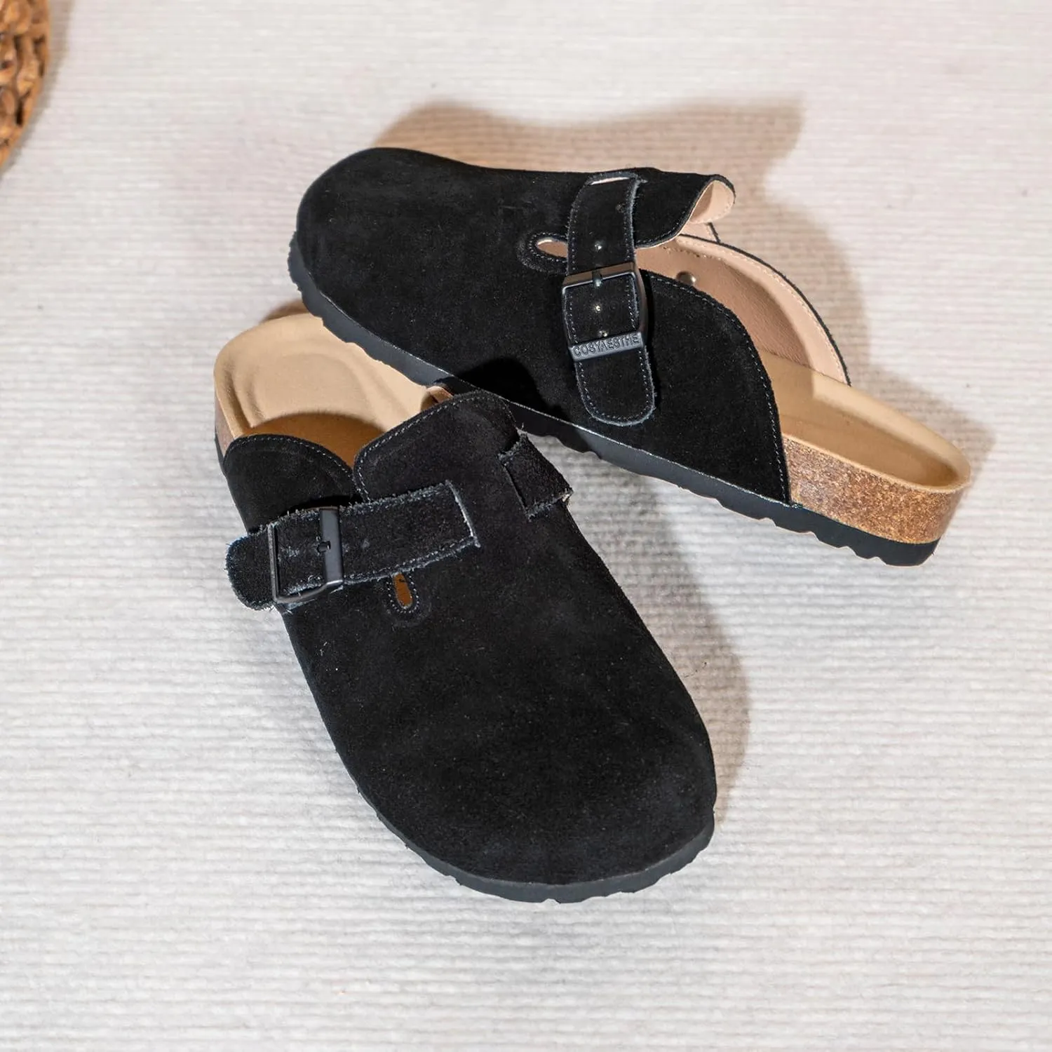 Full Range of Sizes Women's and Men's Cork Suede Clogs and Mules,Soft Leather Sandal,House Slipper,Skin-Friendly Footbed,Adjustable Buckle,Arch Support,Pink 6