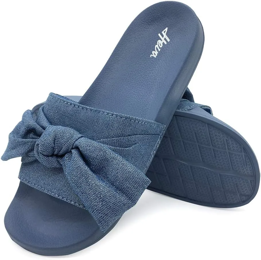 FUNKYMONKEY Women's Slides Sandals Bowknot Beach Casual Comfort Slippers