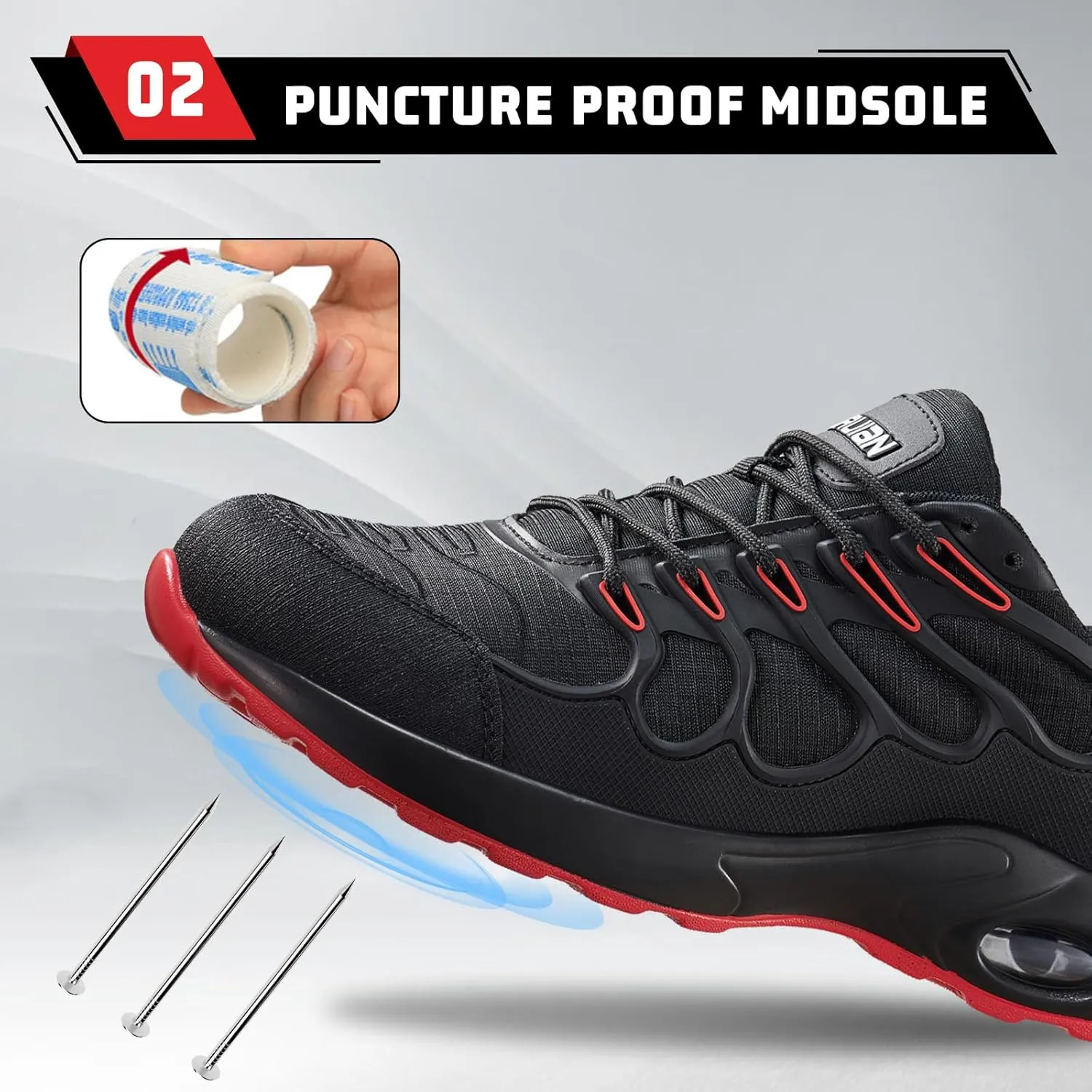 Furuian Steel Toe Shoes for Men Women Air Cushion Indestructible Steel Toe Sneakers Comfortable Safety Shoes Mens Work Shoes