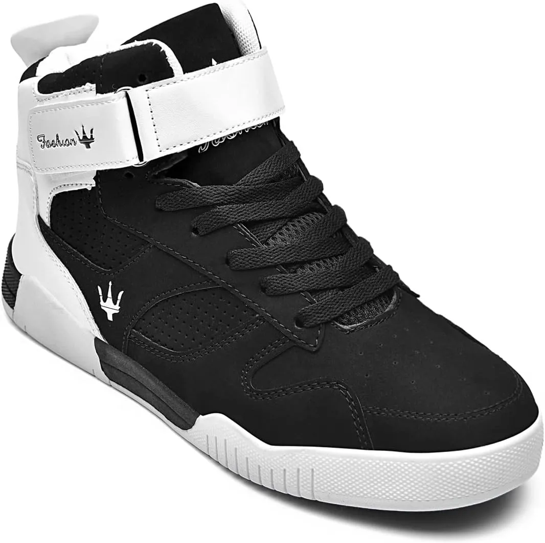 FZUU Men's Fashion High Top Leather Street Sneakers Sports Casual Shoes