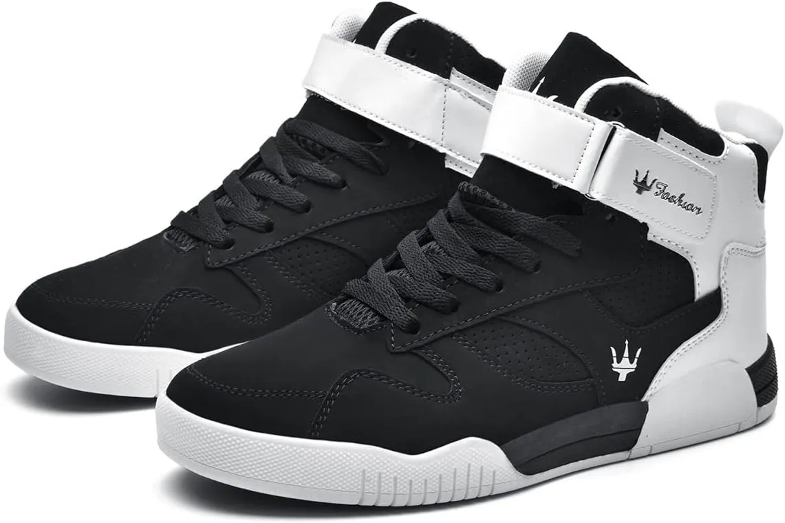 FZUU Men's Fashion High Top Leather Street Sneakers Sports Casual Shoes