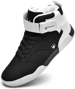 FZUU Men's Fashion High Top Leather Street Sneakers Sports Casual Shoes