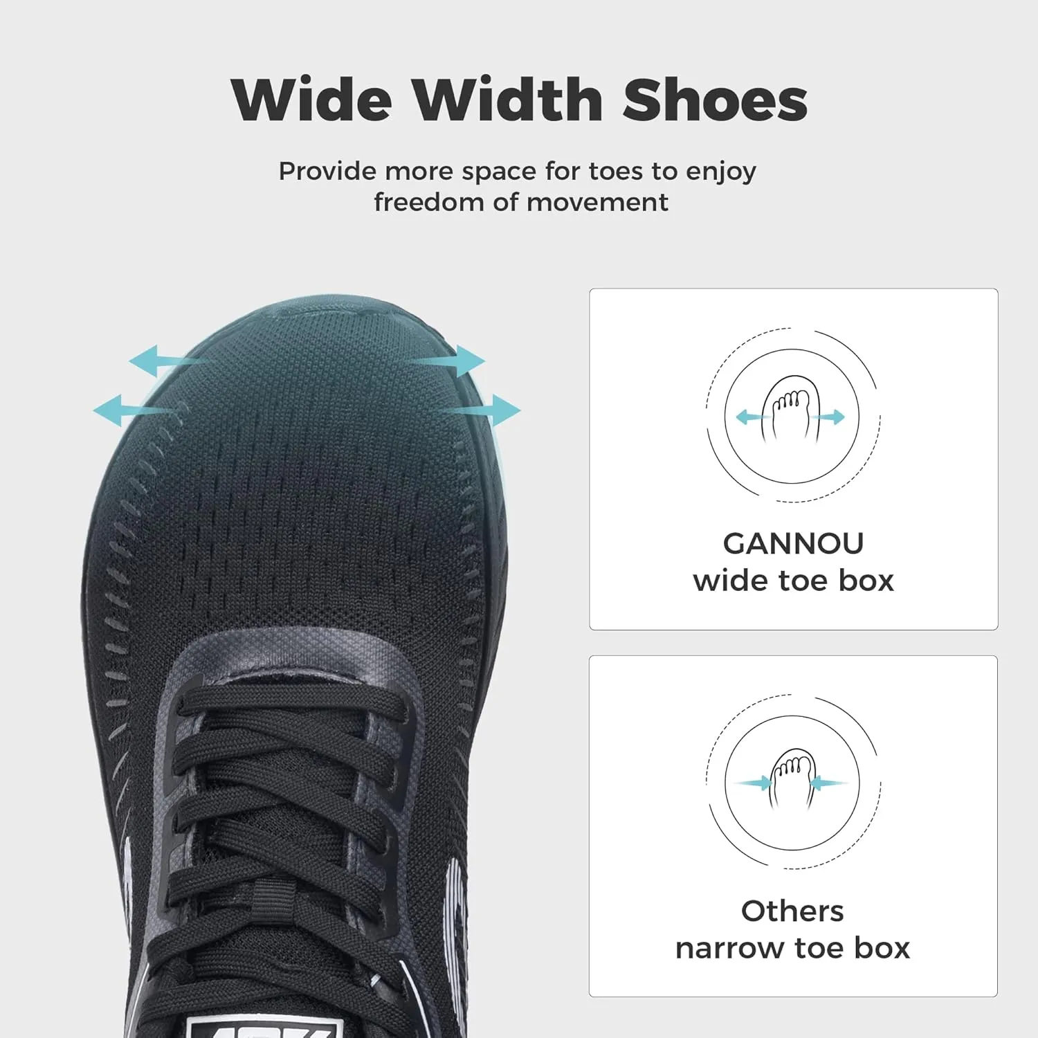GANNOU Wide Toe Box Shoes for Men Arch Support Walking Shoes Plantar Fasciitis Orthotic Tennis Sneakers