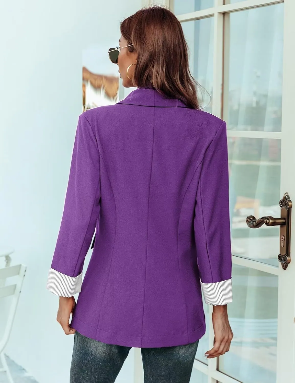 Genhoo Blazer Jackets for Women Open Front Long Sleeve Work Office Casual Blazers with Pockets S-2XL