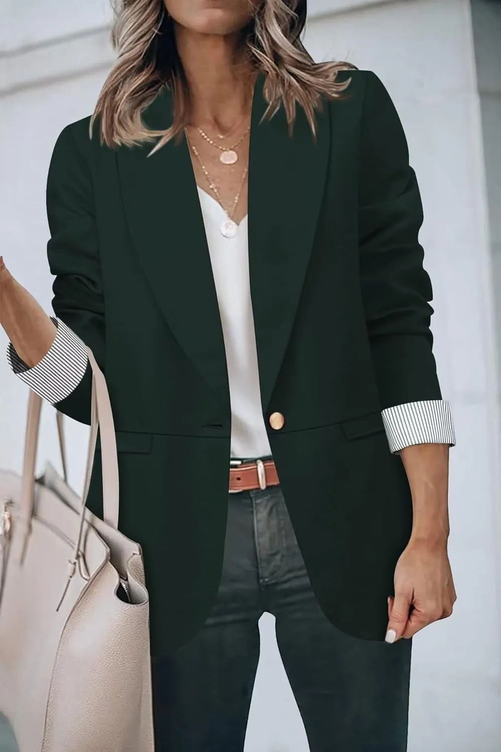 Genhoo Blazer Jackets for Women Open Front Long Sleeve Work Office Casual Blazers with Pockets S-2XL