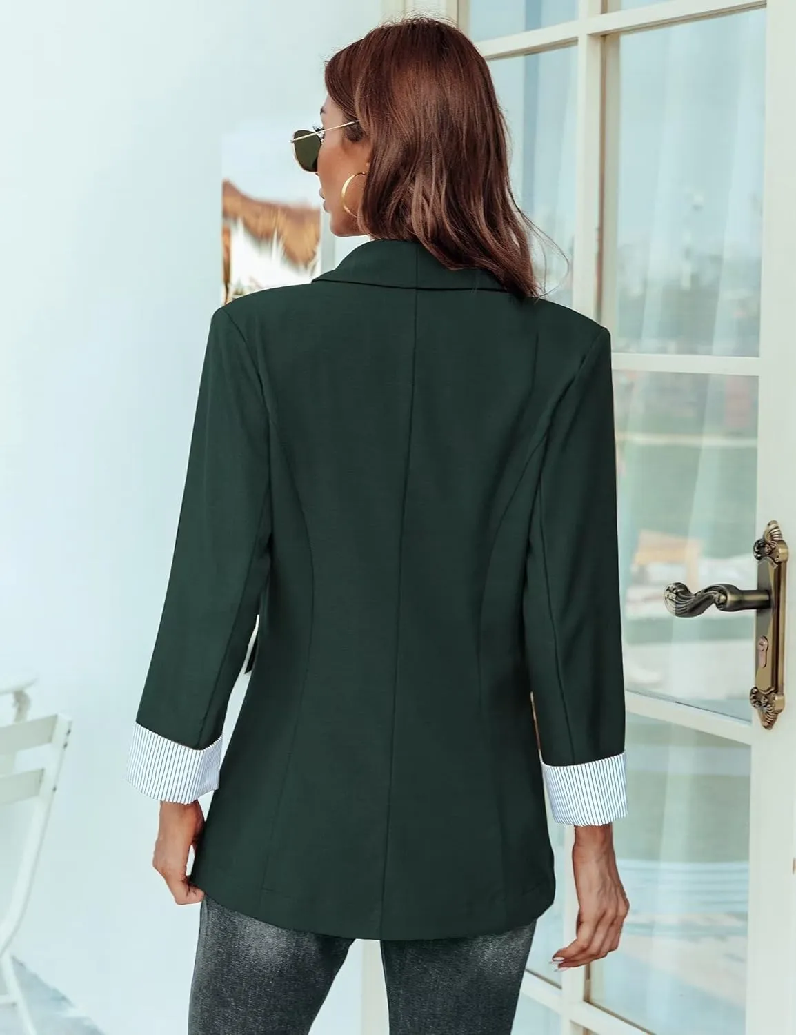 Genhoo Blazer Jackets for Women Open Front Long Sleeve Work Office Casual Blazers with Pockets S-2XL