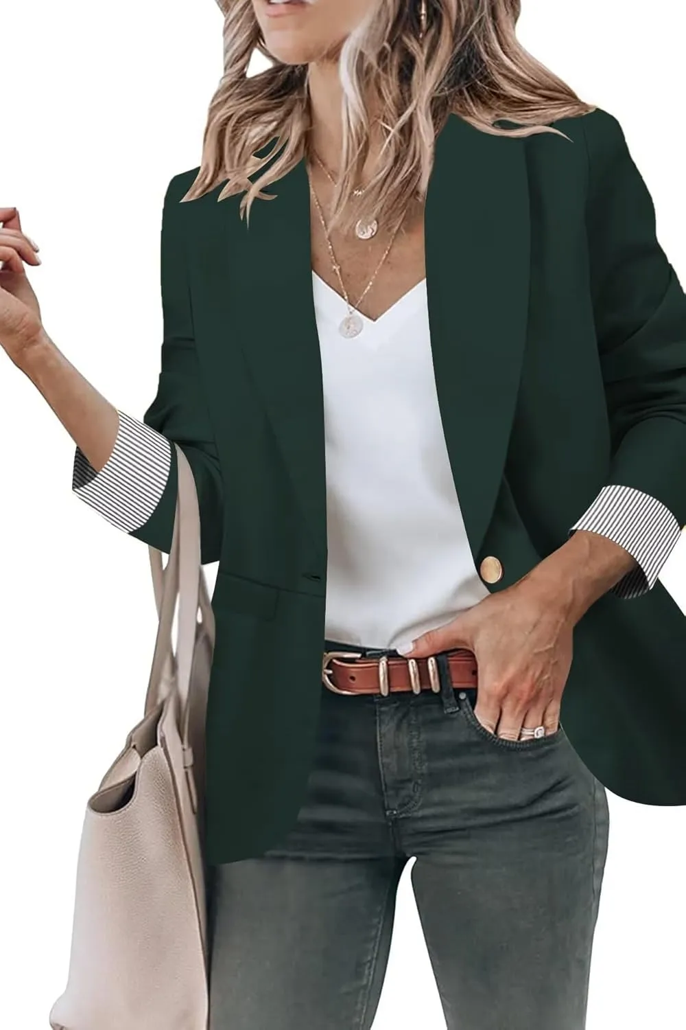 Genhoo Blazer Jackets for Women Open Front Long Sleeve Work Office Casual Blazers with Pockets S-2XL