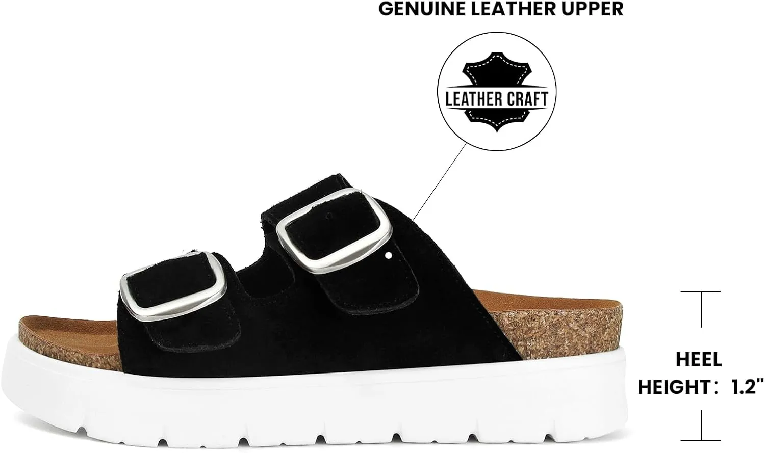 Genuine Leather Platform Sandals for Women Comfortable Summer Beach Slides Sandals with Double Adjustable Buckle