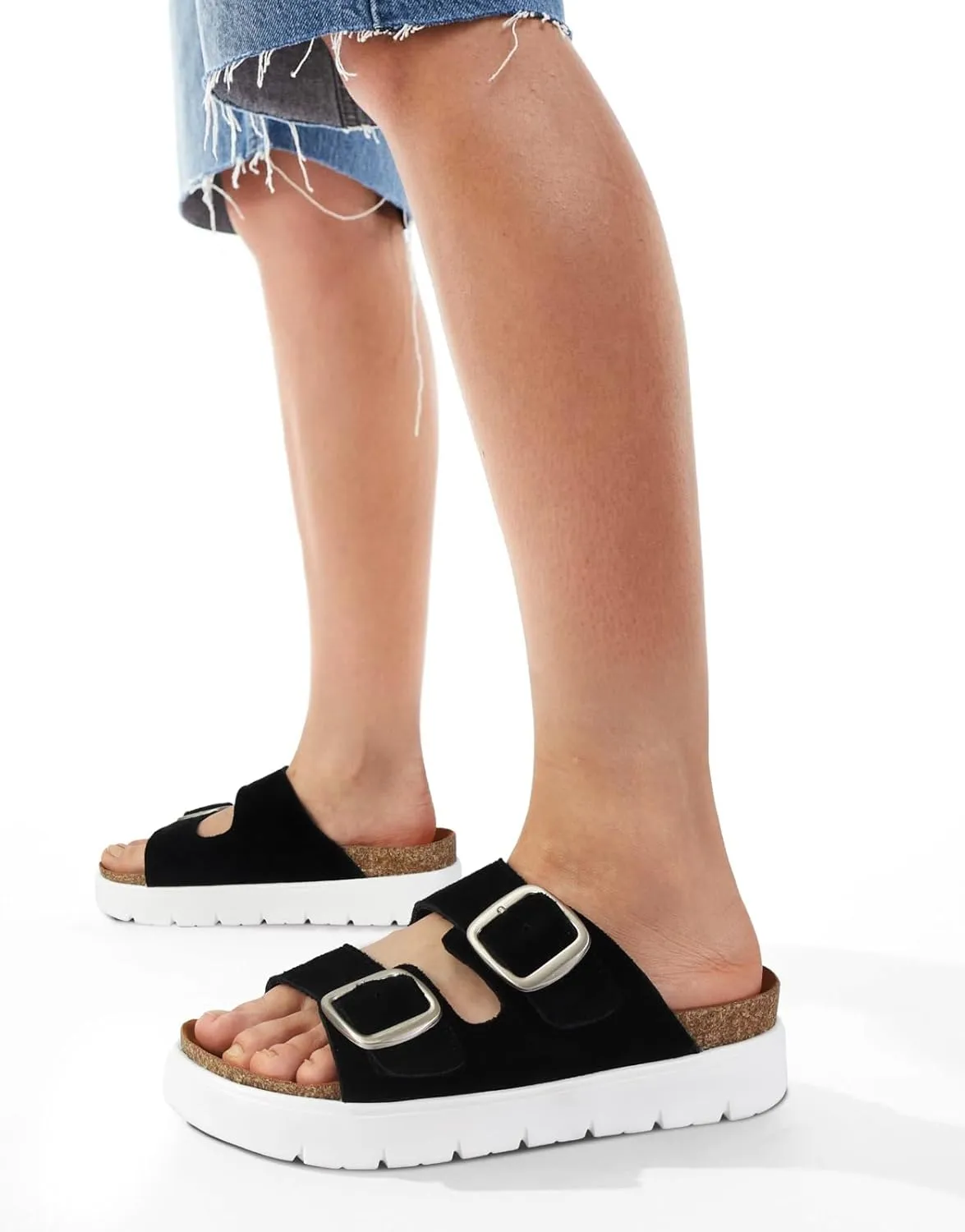 Genuine Leather Platform Sandals for Women Comfortable Summer Beach Slides Sandals with Double Adjustable Buckle
