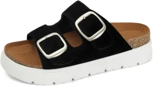 Genuine Leather Platform Sandals for Women Comfortable Summer Beach Slides Sandals with Double Adjustable Buckle