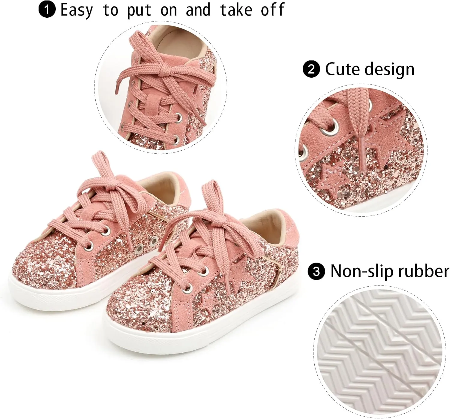 GINFIVE Toddler Girls Sneakers Little Girls Slip On Shoes Glitter Sneakers Todder